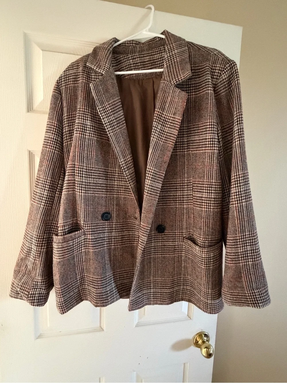 Source Unknown Brown Plaid Blazer Jacket